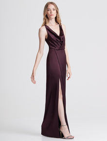 Cowl Drape Satin Slip Gown - Halston
