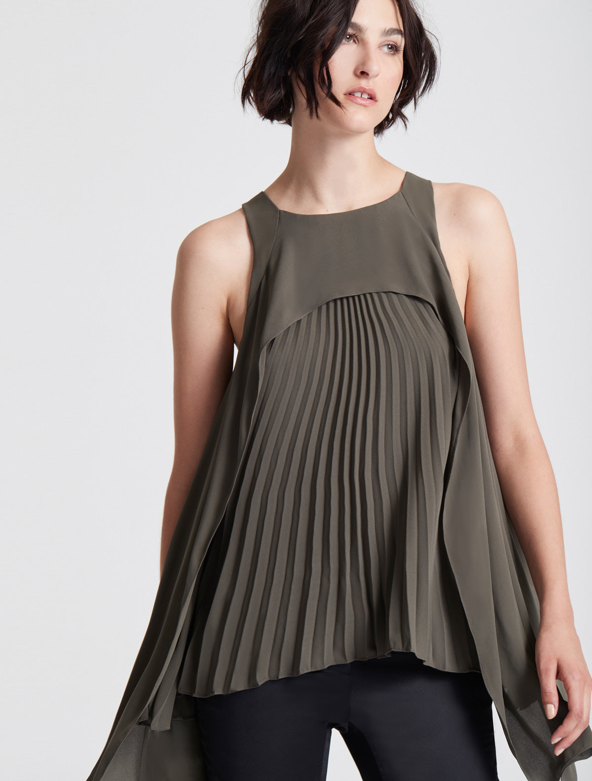 Sleeveless Pleated Draped Top - Halston