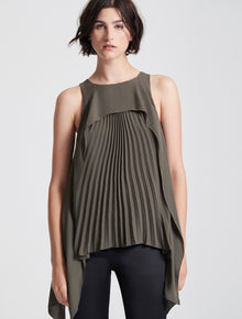 Sleeveless Pleated Draped Top - Halston