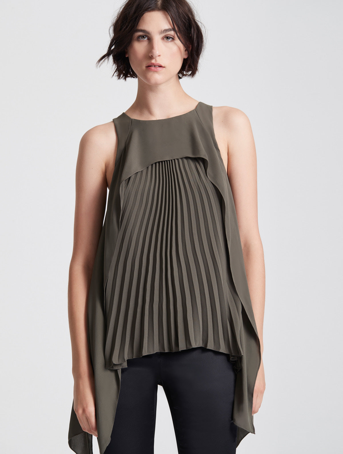 Sleeveless Pleated Draped Top - Halston