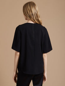 Flowy Short Sleeve Embellished Silk Top - Halston