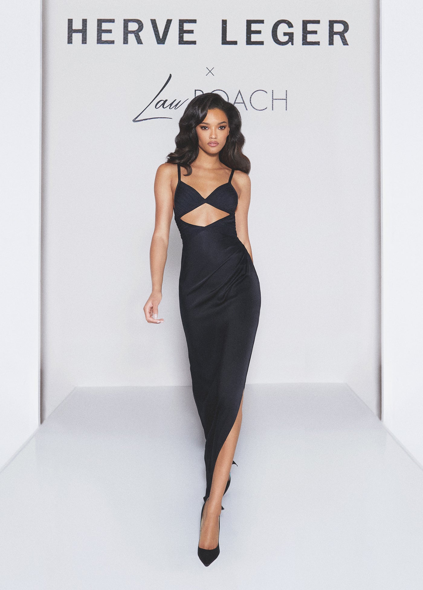 Hervé Léger X Law Roach Draped Cutout Gown | Black