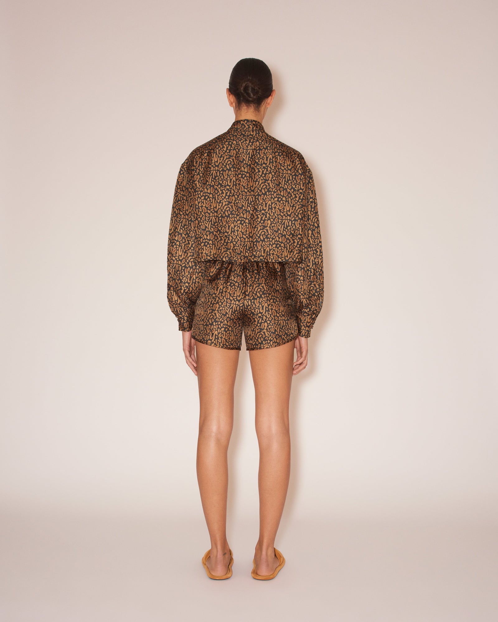 Mary Twill Silk Athletic Shorts | Brown Ocelot