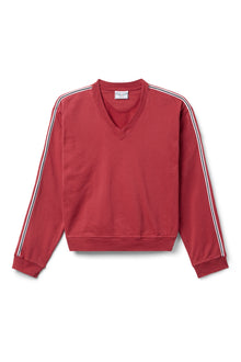 Women | Vintage Side Stripe V-Neck Pullover | Crimson