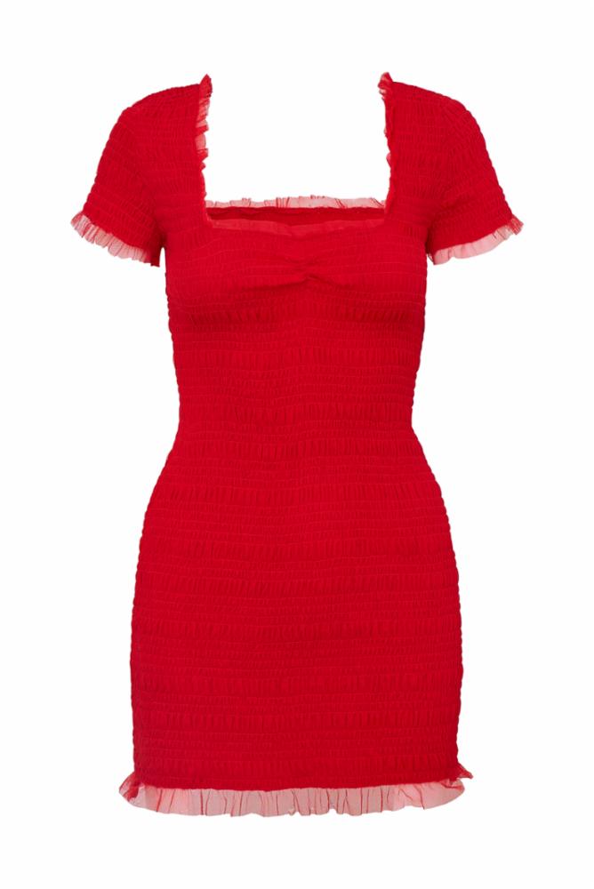 Esca Smocked Mini Dress | Crimson Red