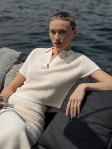 Womens | Portofino Relaxed-Fit Crochet Polo | Oat