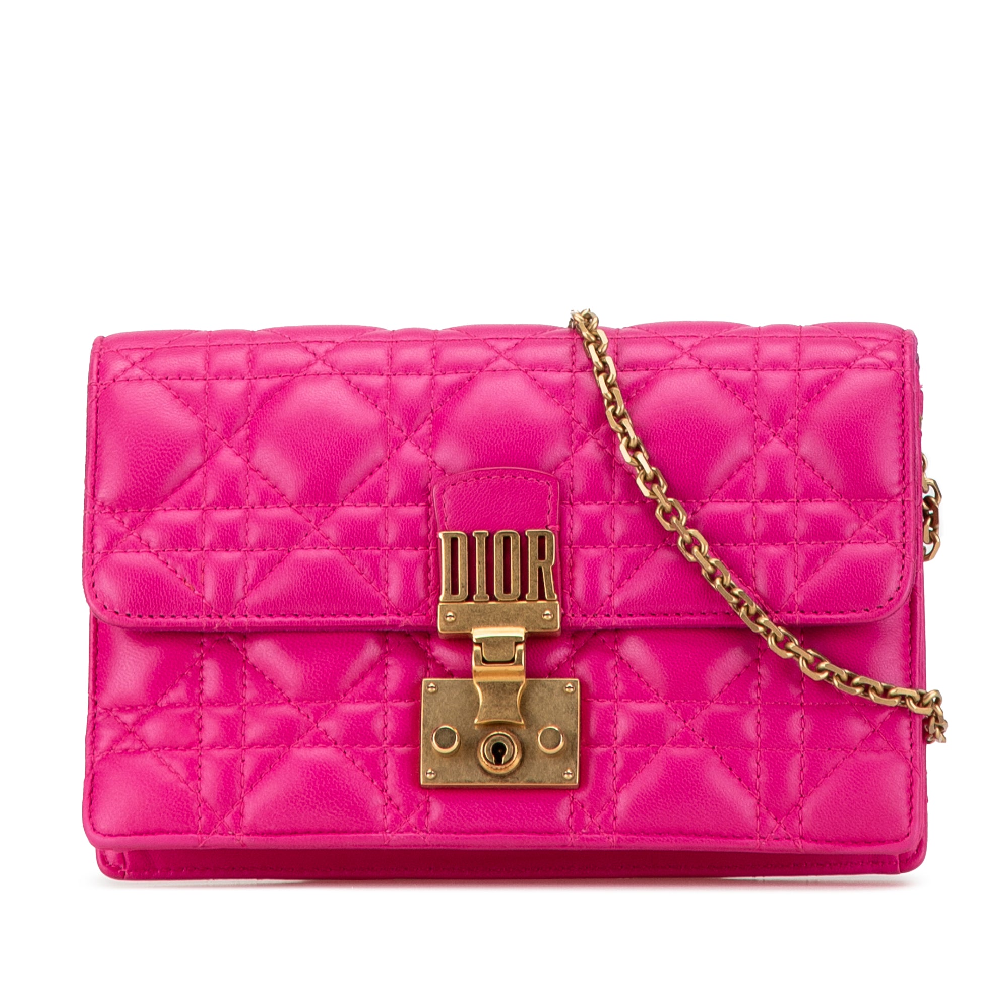 Dior | Pre-Owned Lambskin Cannage DiorAddict Wallet on Chain | Pink/Hot Pink