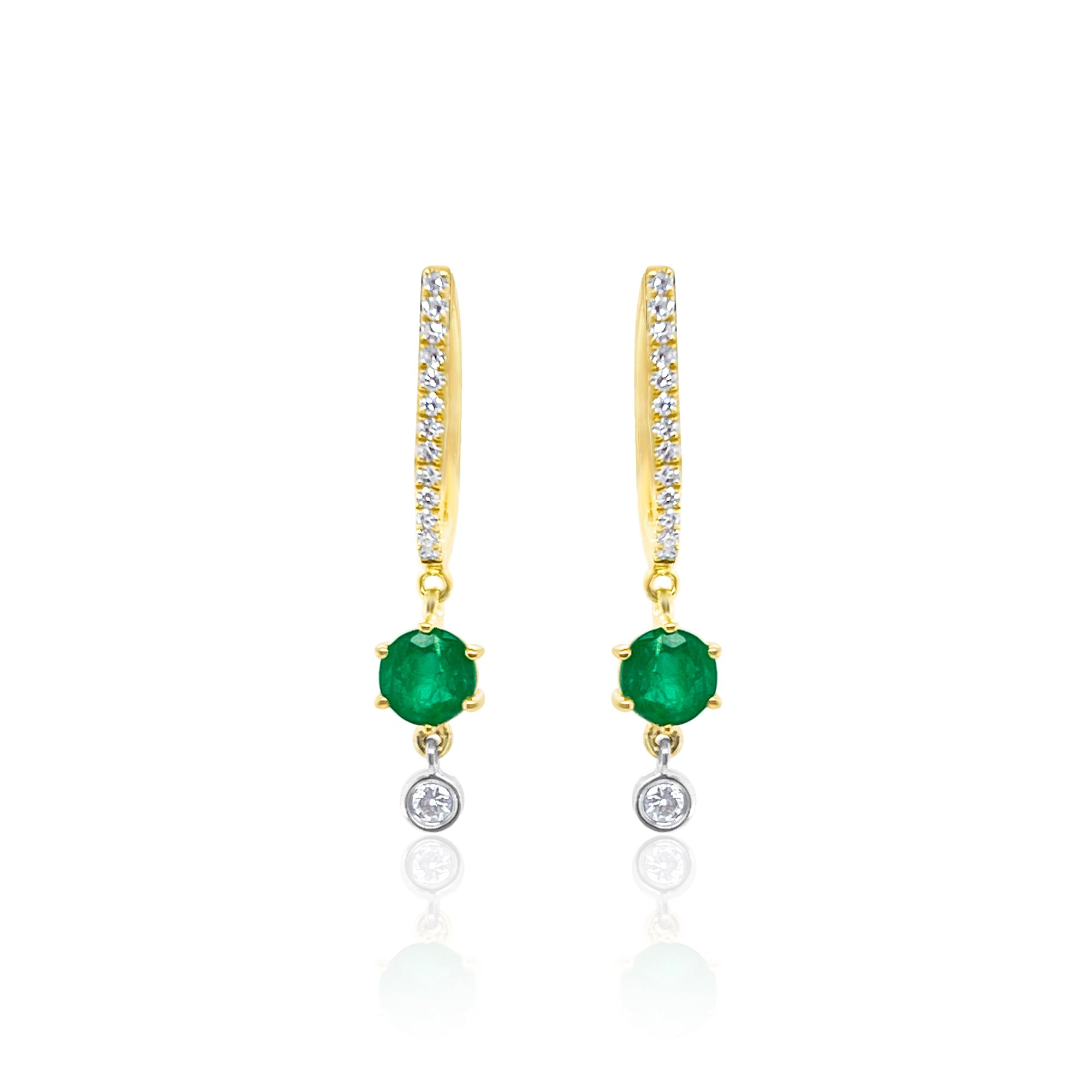Yellow Gold Emerald Diamond J Hook Earrings | Yellow Gold