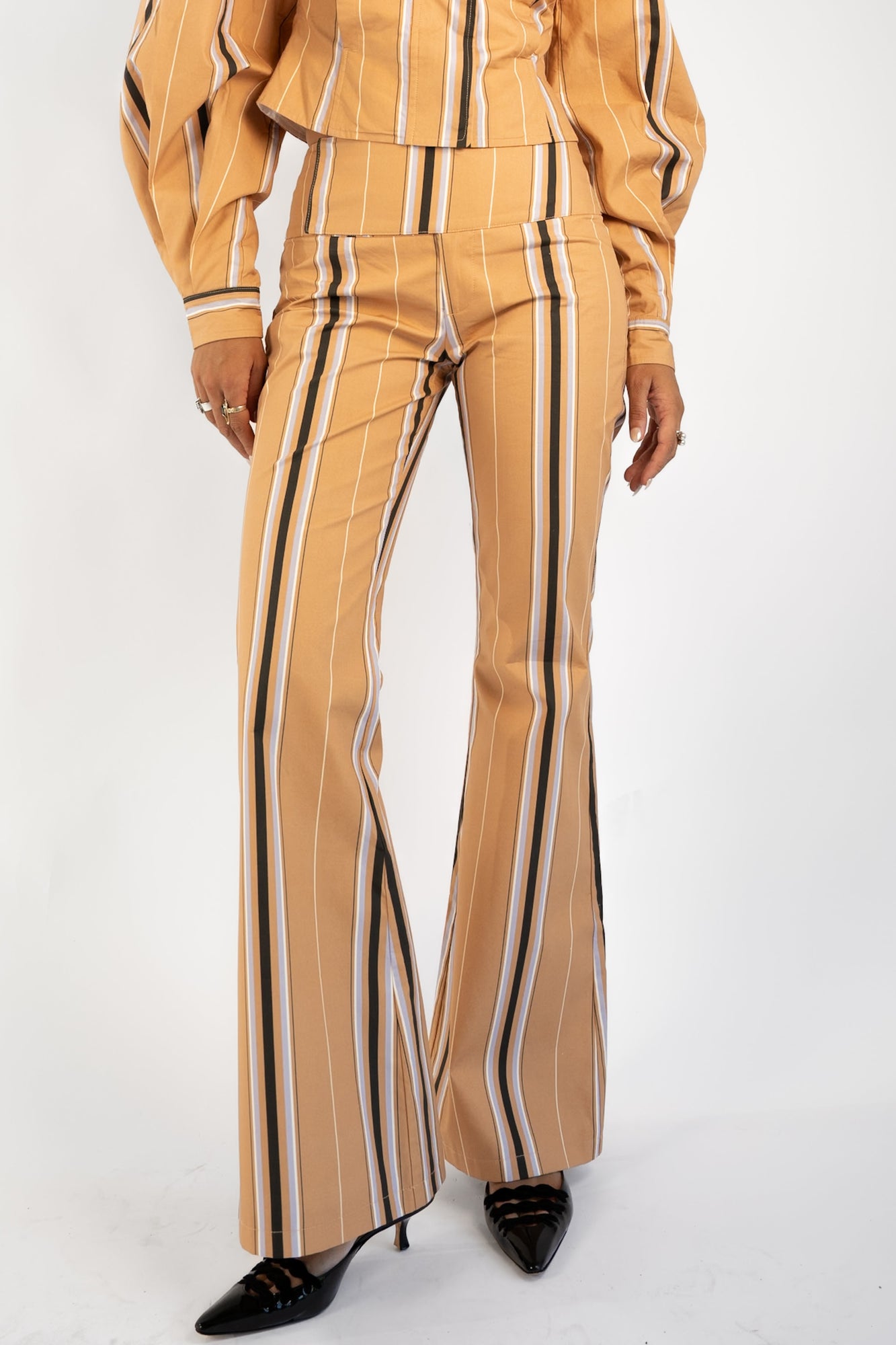 Tilly Cotton Trouser | Camel Striped