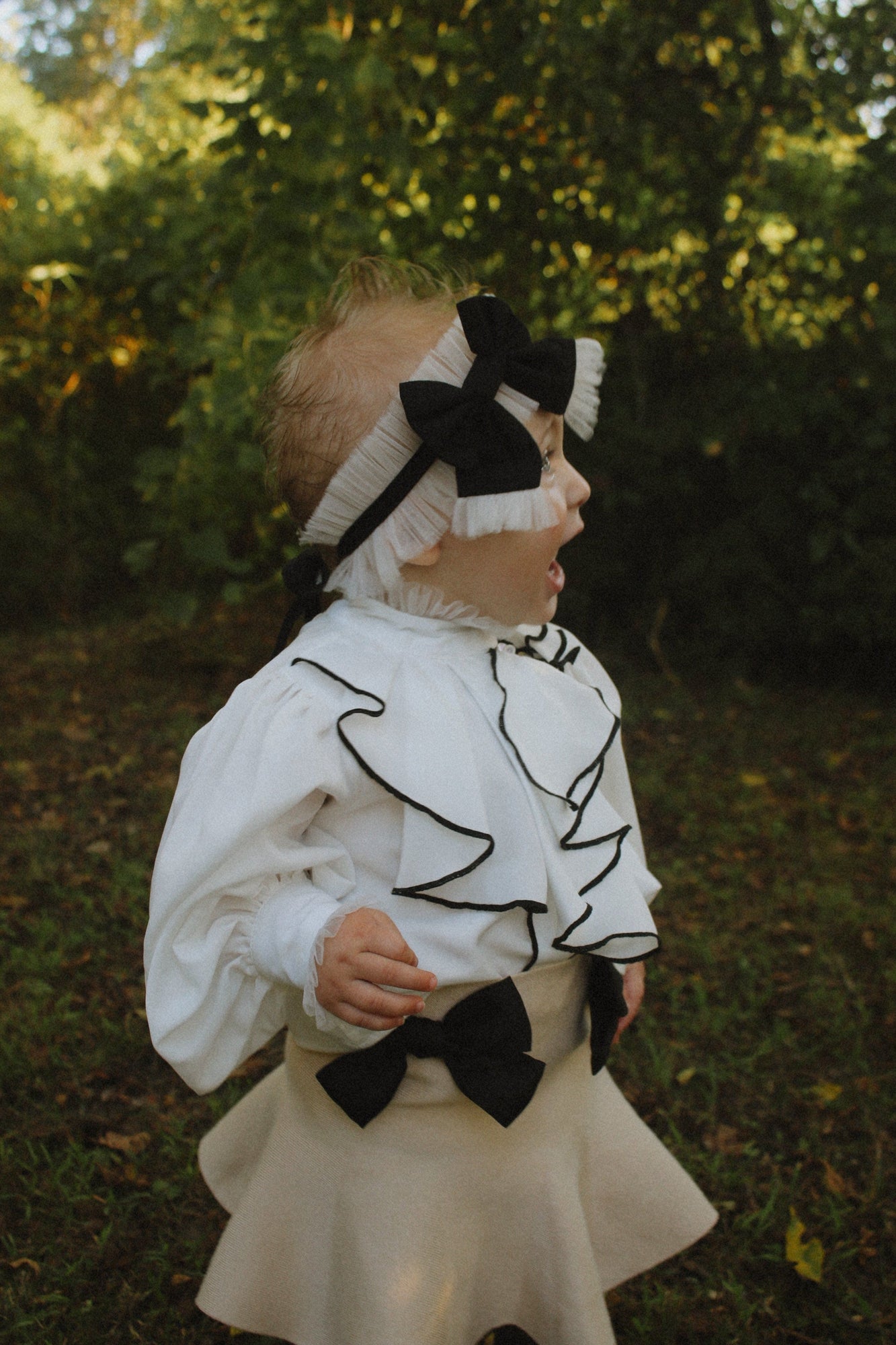 Girl | Gwen Blouse With Ruffle Trim | White x black