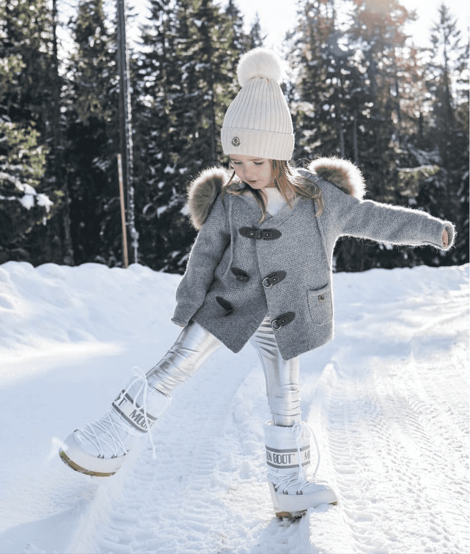 Honeycomb Grey Cashmere Pram Coat with Natural Trim - Petite Maison Kids