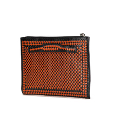 Prada | Pre-Owned Woven Goatskin Madras Zip Clutch | Brown