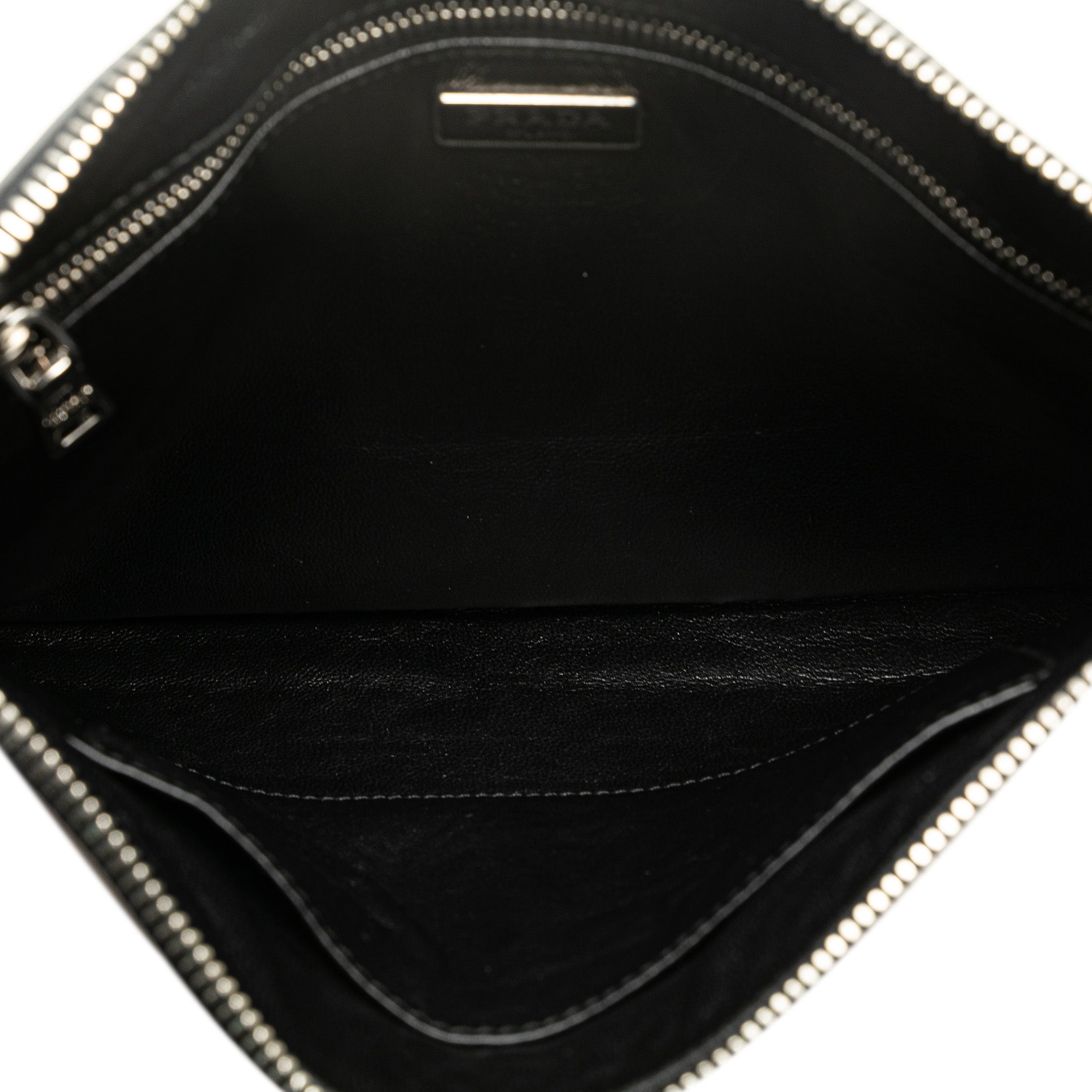 Prada | Pre-Owned Woven Goatskin Madras Zip Clutch | Brown