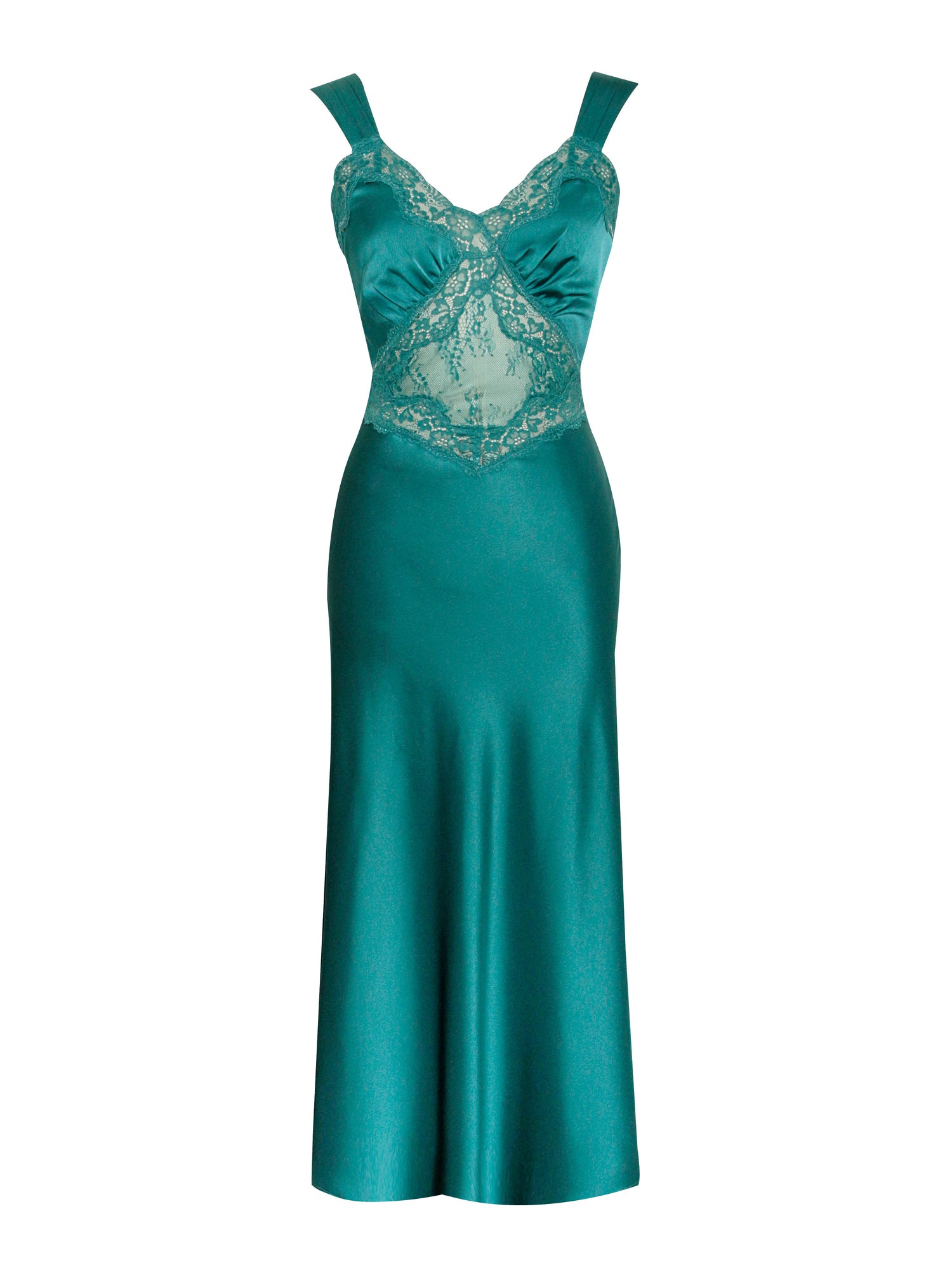 Perley Satin and Lace Midi Dress | Teal