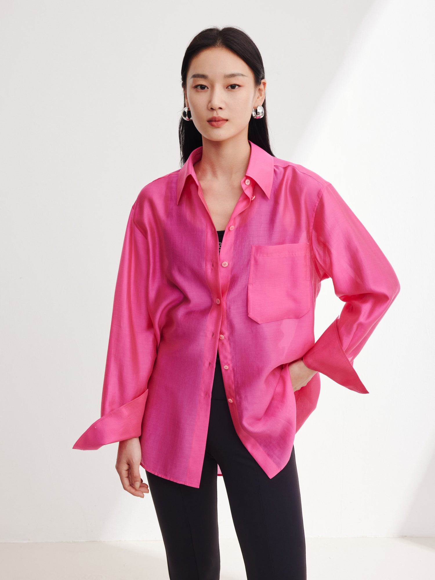 Loose Straight Large Version Shirt | Rose Red