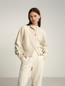 Batwing Sleeve Zippered Jacket | White