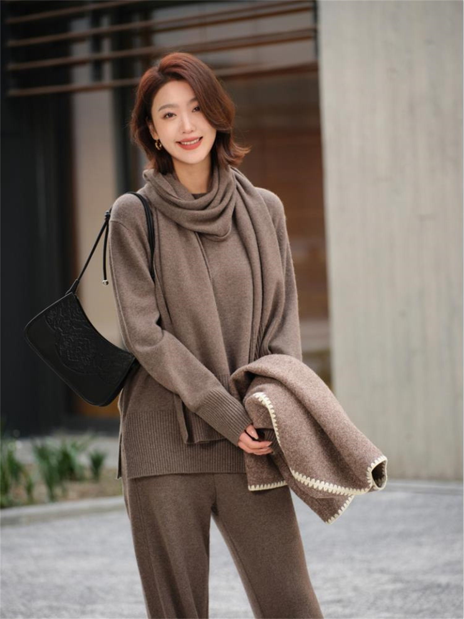 Pure Cashmere Scarf Pullover | Brown