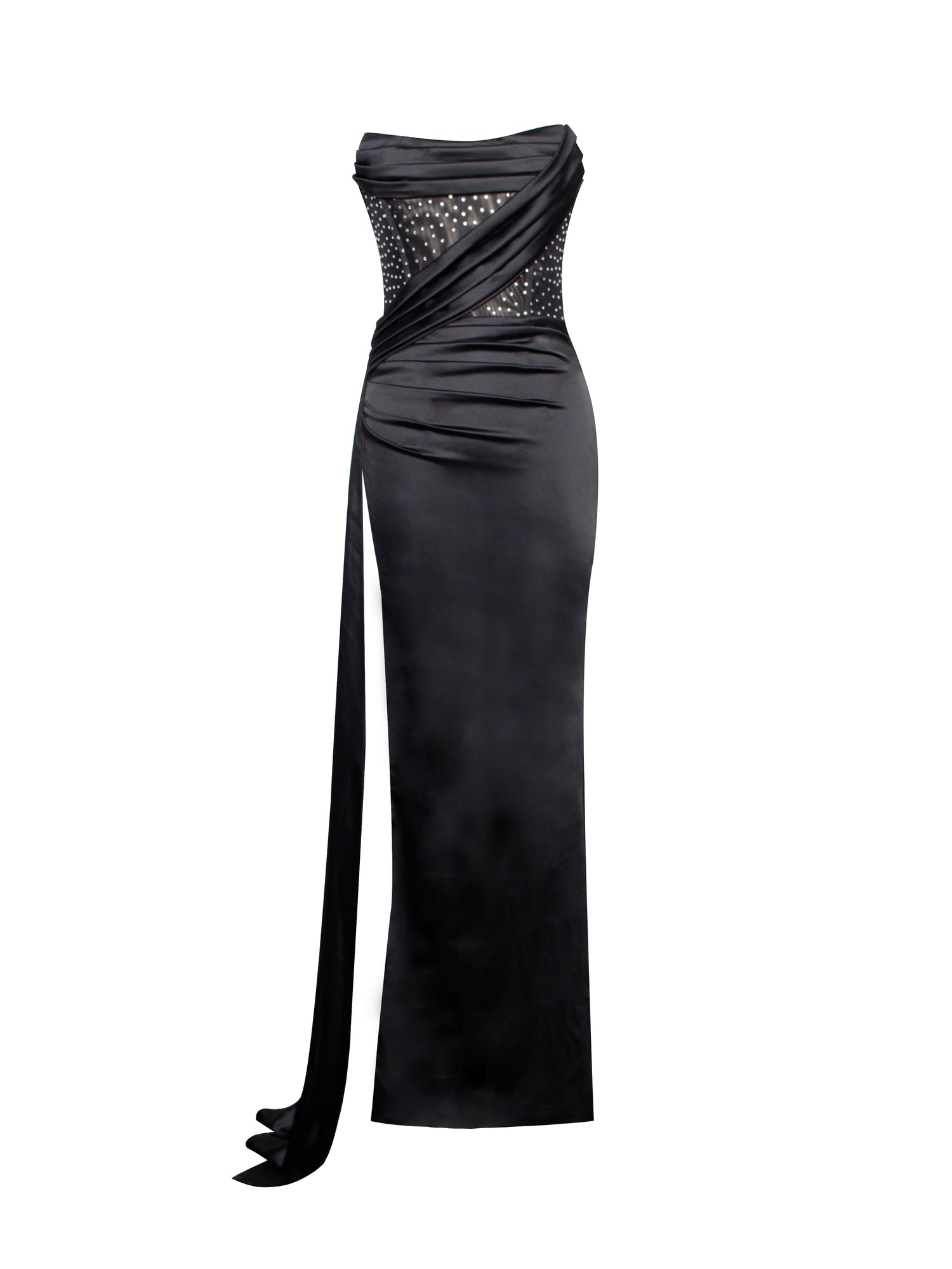 Holly Crystallized Corset High Slit Satin Gown | Black