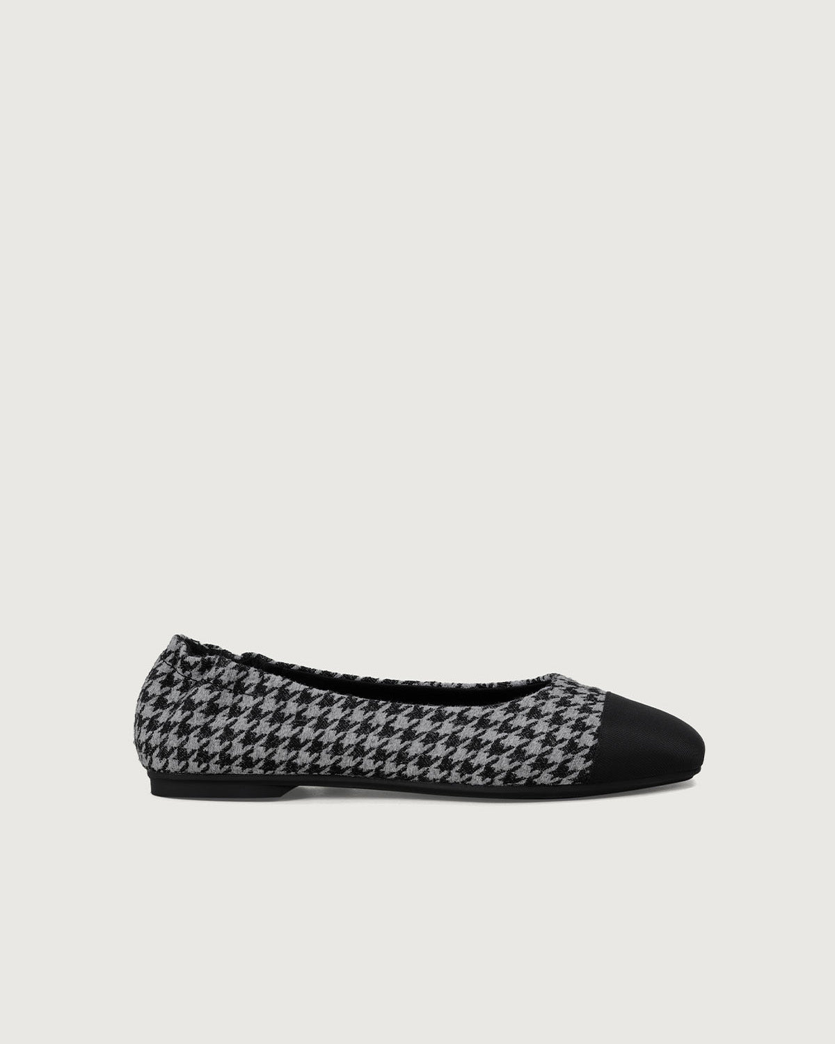 Enfiis Black and Grey Houndstooth Jacquard Square Toe Ballet Flats | Multi