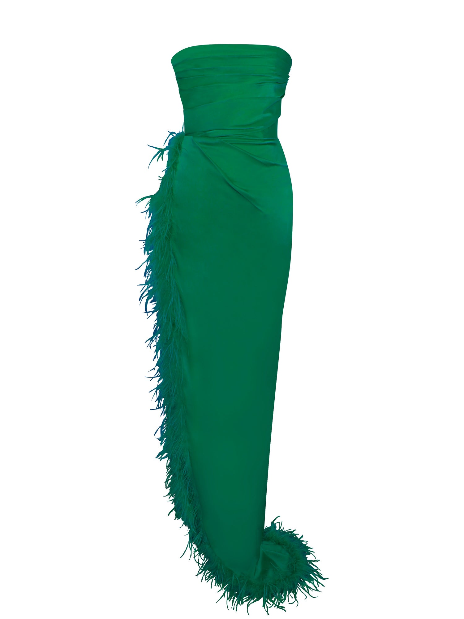 Perrin Emerald Feather Dress High Slit Gown | Green