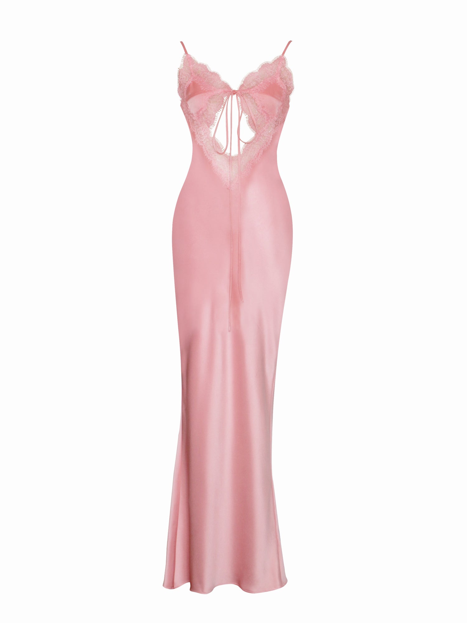 Zinnia Salmon Satin Lace Maxi Dress | Pink