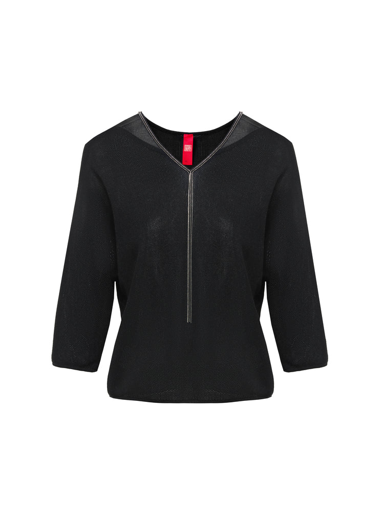 V-neck Loose Knit Sweater | Black