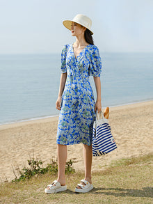 Silk Printed Dress | Blue