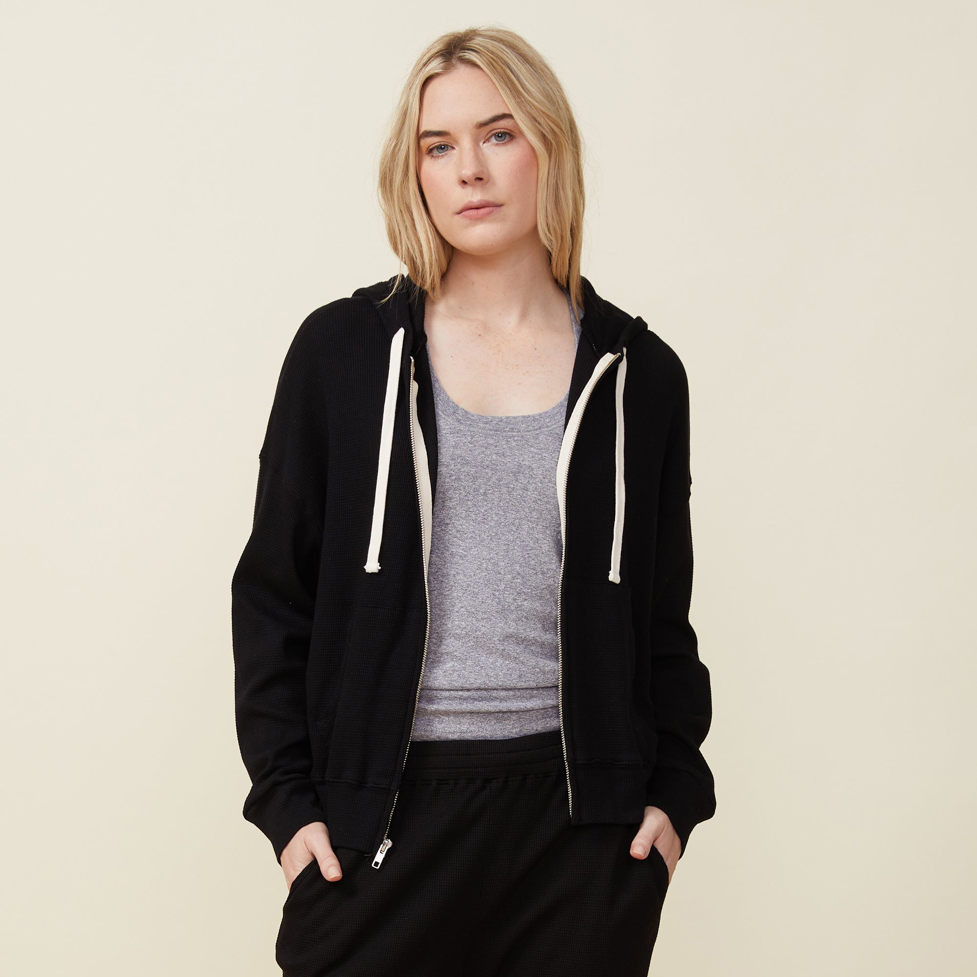 Baby Thermal Slouchy Zip Up | Women | Black