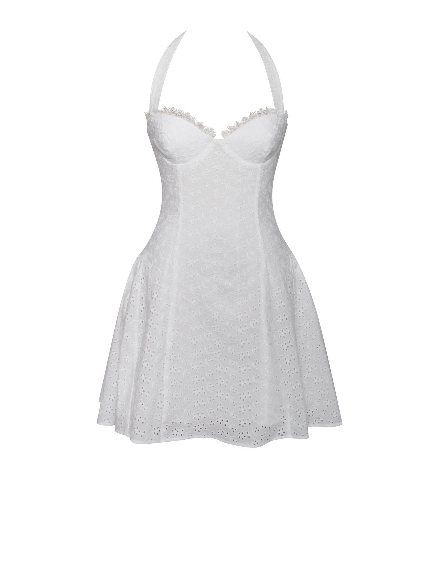 Johana Eyelet Halter Mini Dress | White