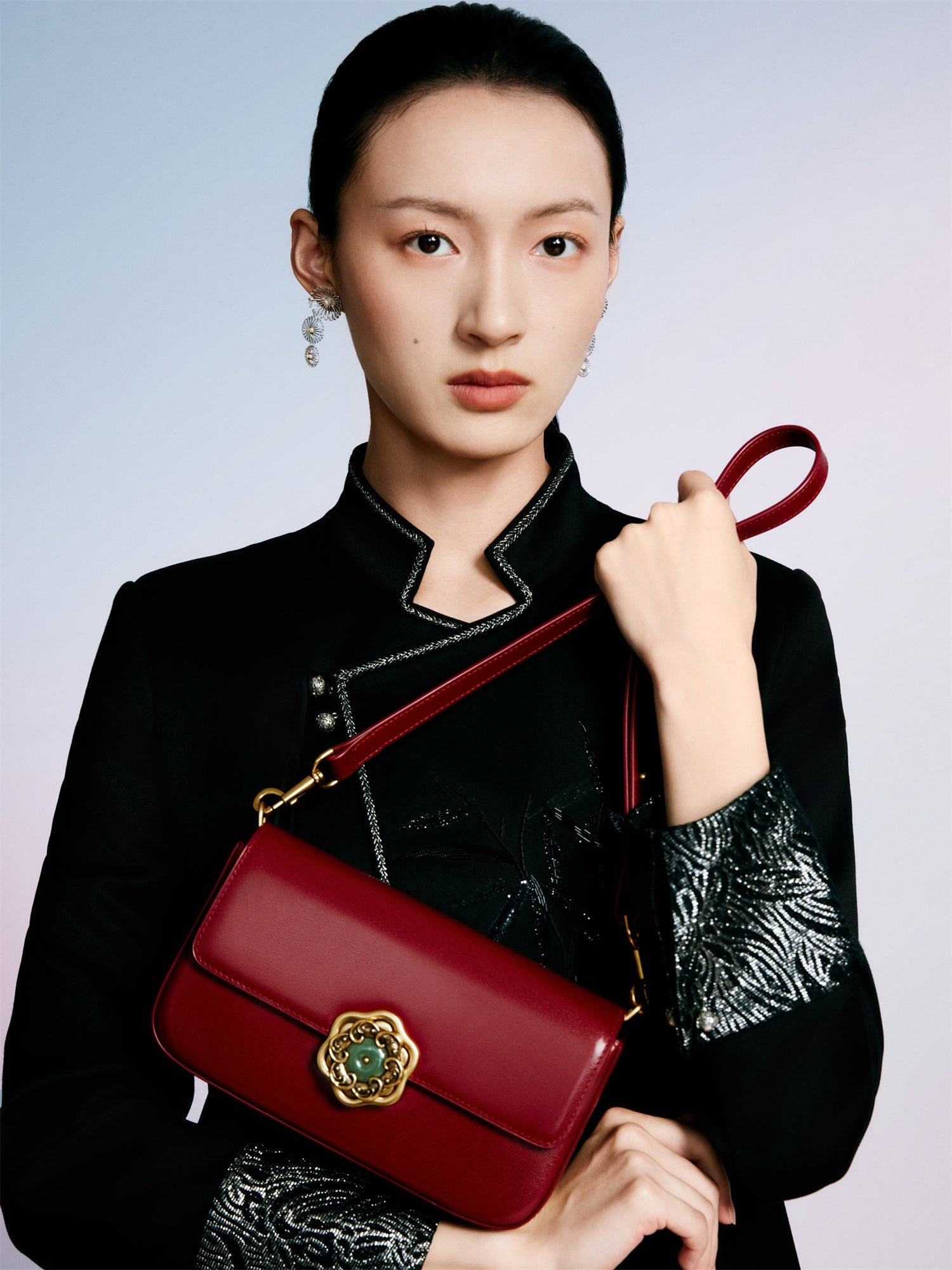 Hetian Jade Rotating Peony Button Bag | Brown