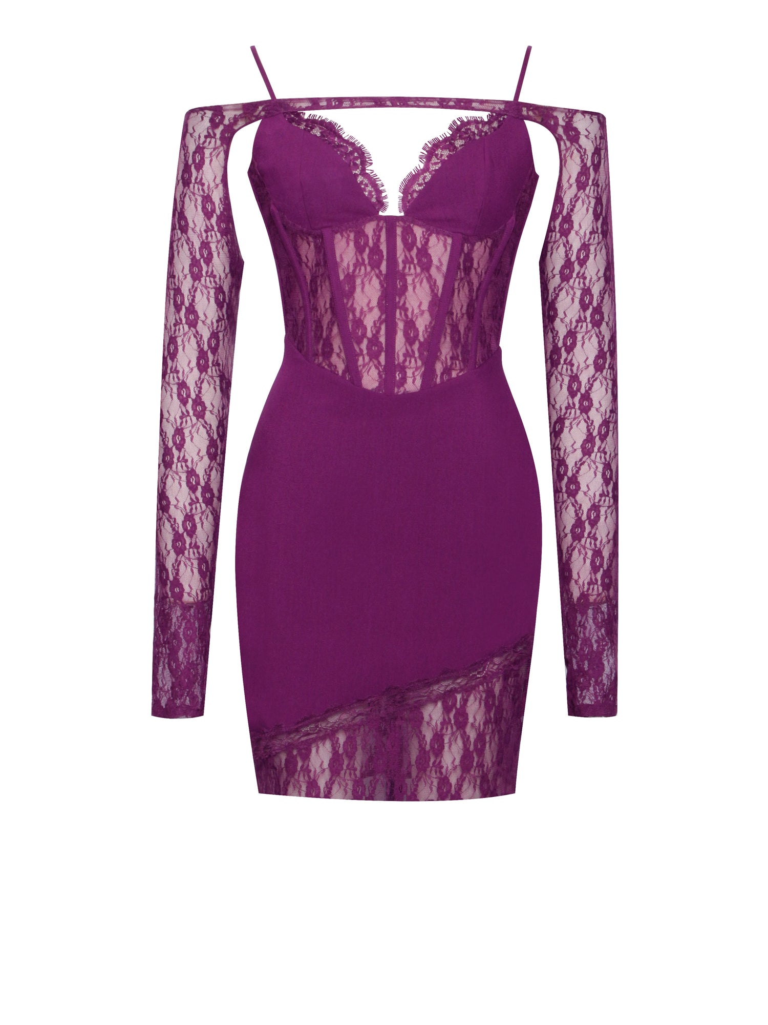 Elsie Lace and Crepe Mini Dress | Purple