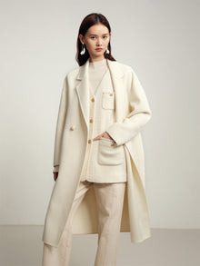 Notched Collar Cashmere Double-Breasted Coat | White