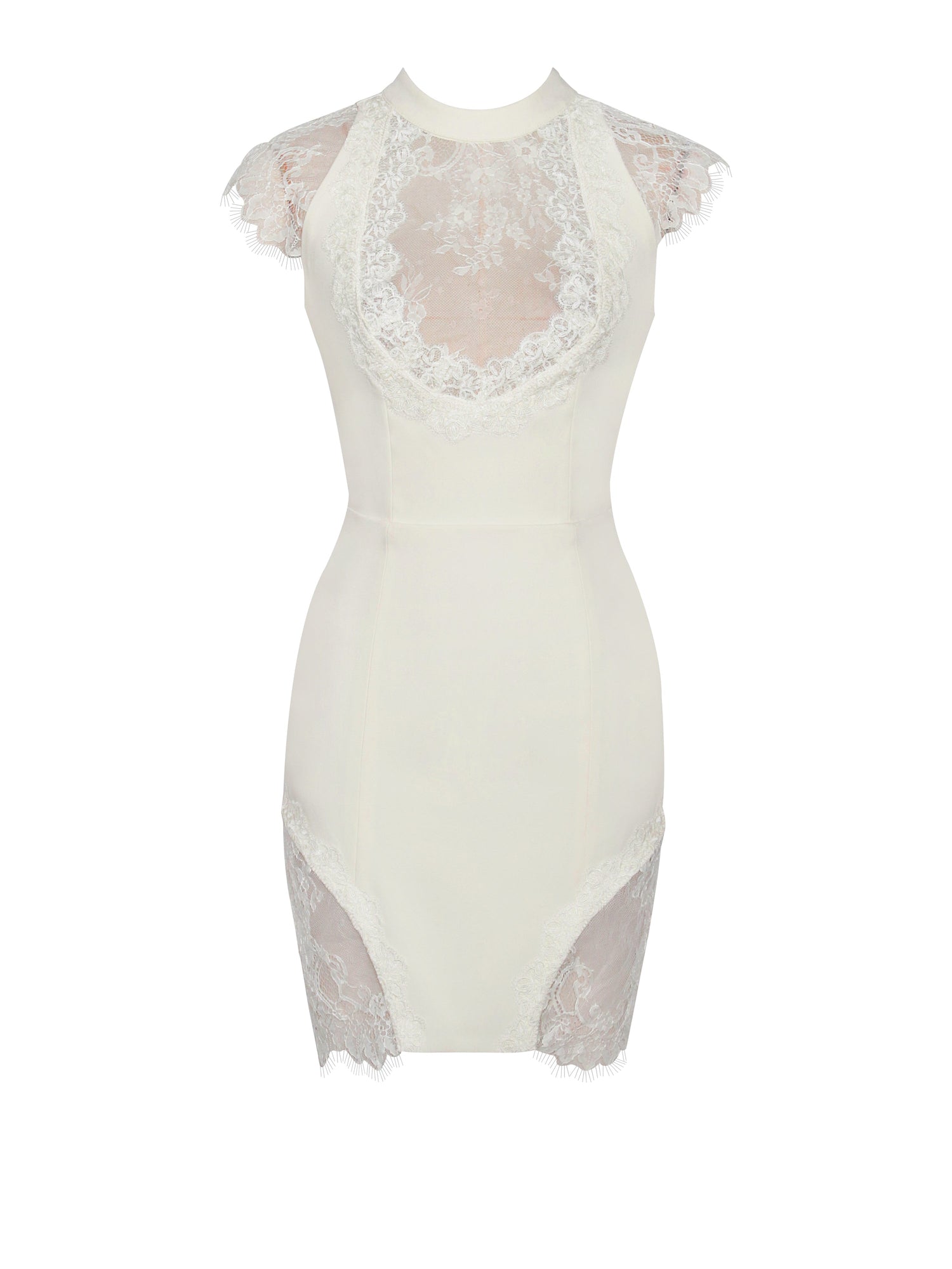 Quinella Lace Crepe Backless Mini Dress | White