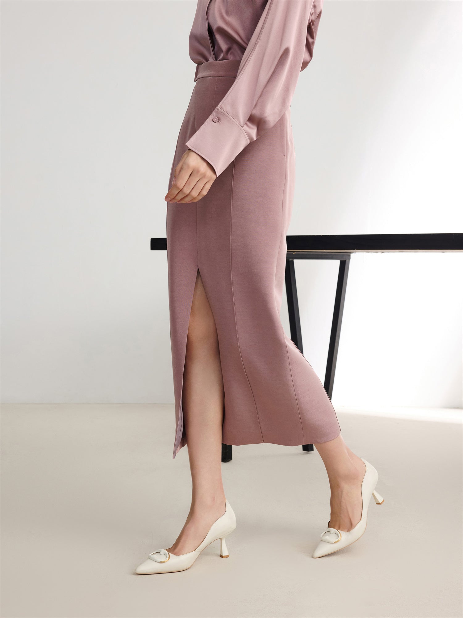 Silk-Wool Pleated Skirt | Purple