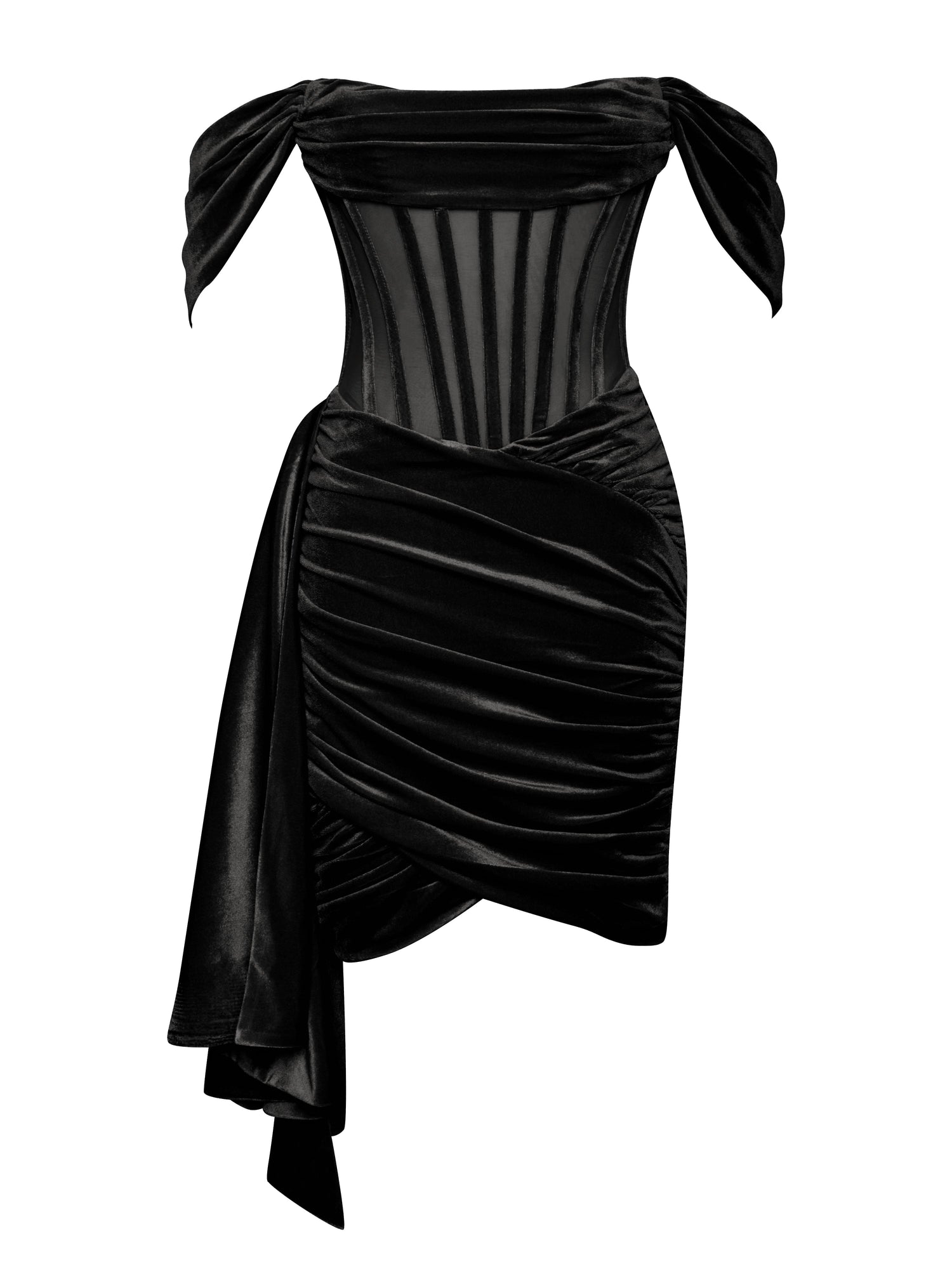 Irisa Draping Off Shoulder Corset Dress | Black