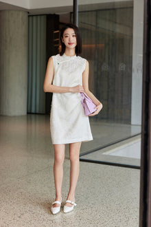 Silk Embroidered Dress | White