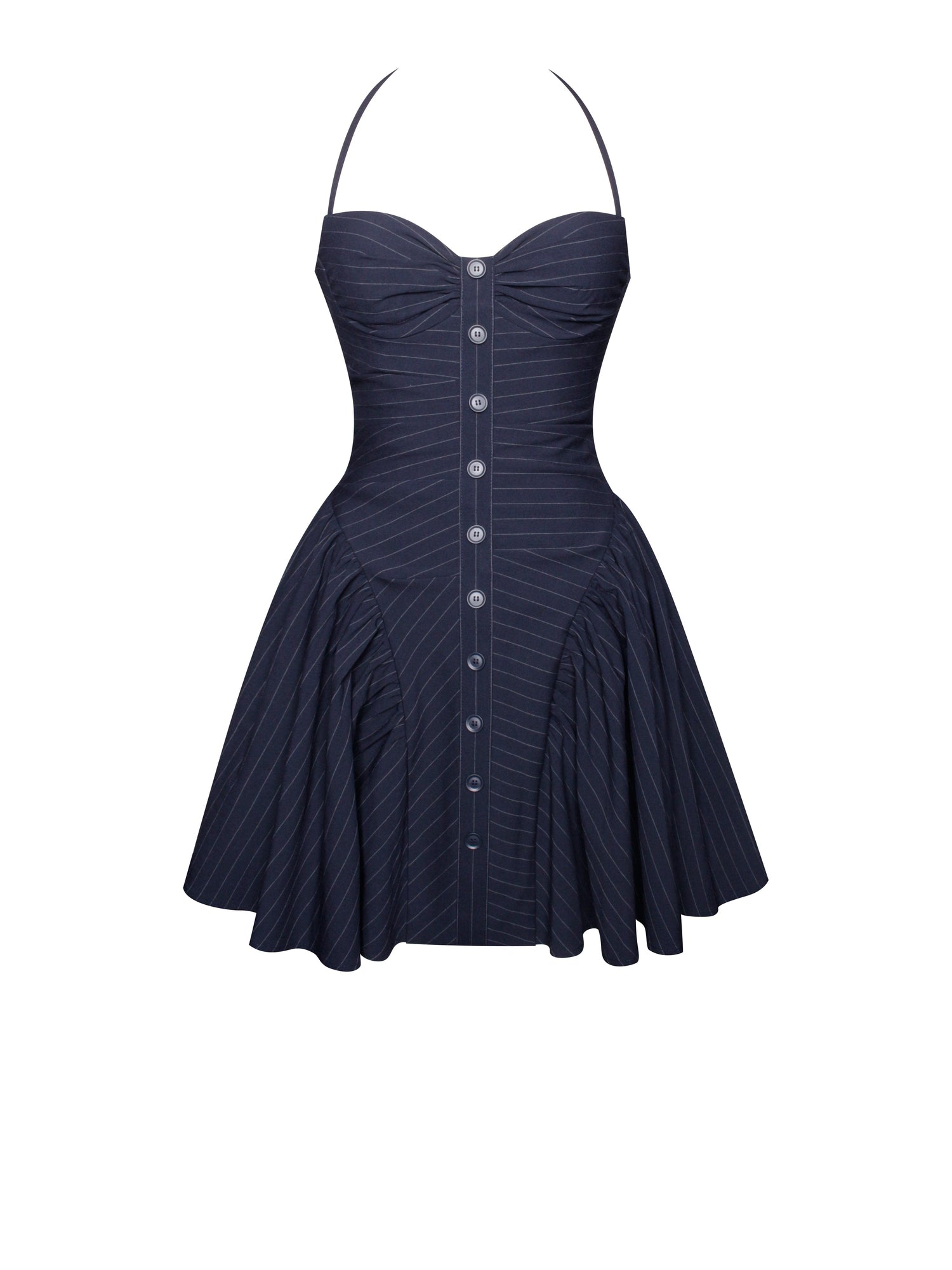 Melody Pinstripe Halter Drop Waist Mini Dress | Navy Blue