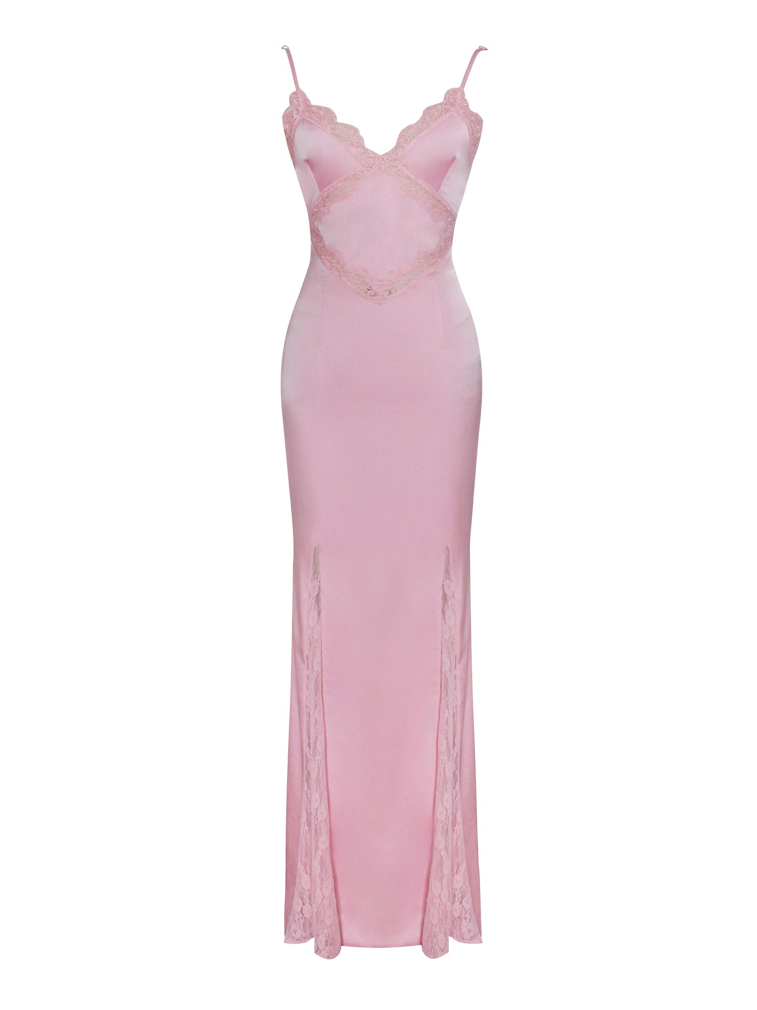 Xandria Lace Satin Mermaid Flare Maxi Dress | Pink