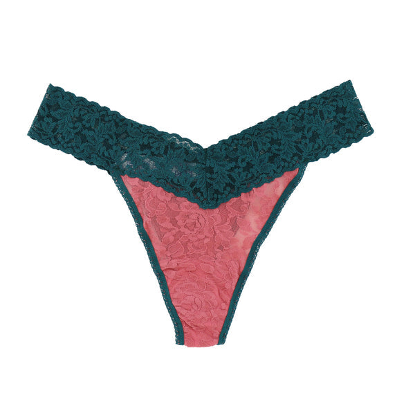 Signature Lace Original Rise Thong | Pink Sands/Evergreen