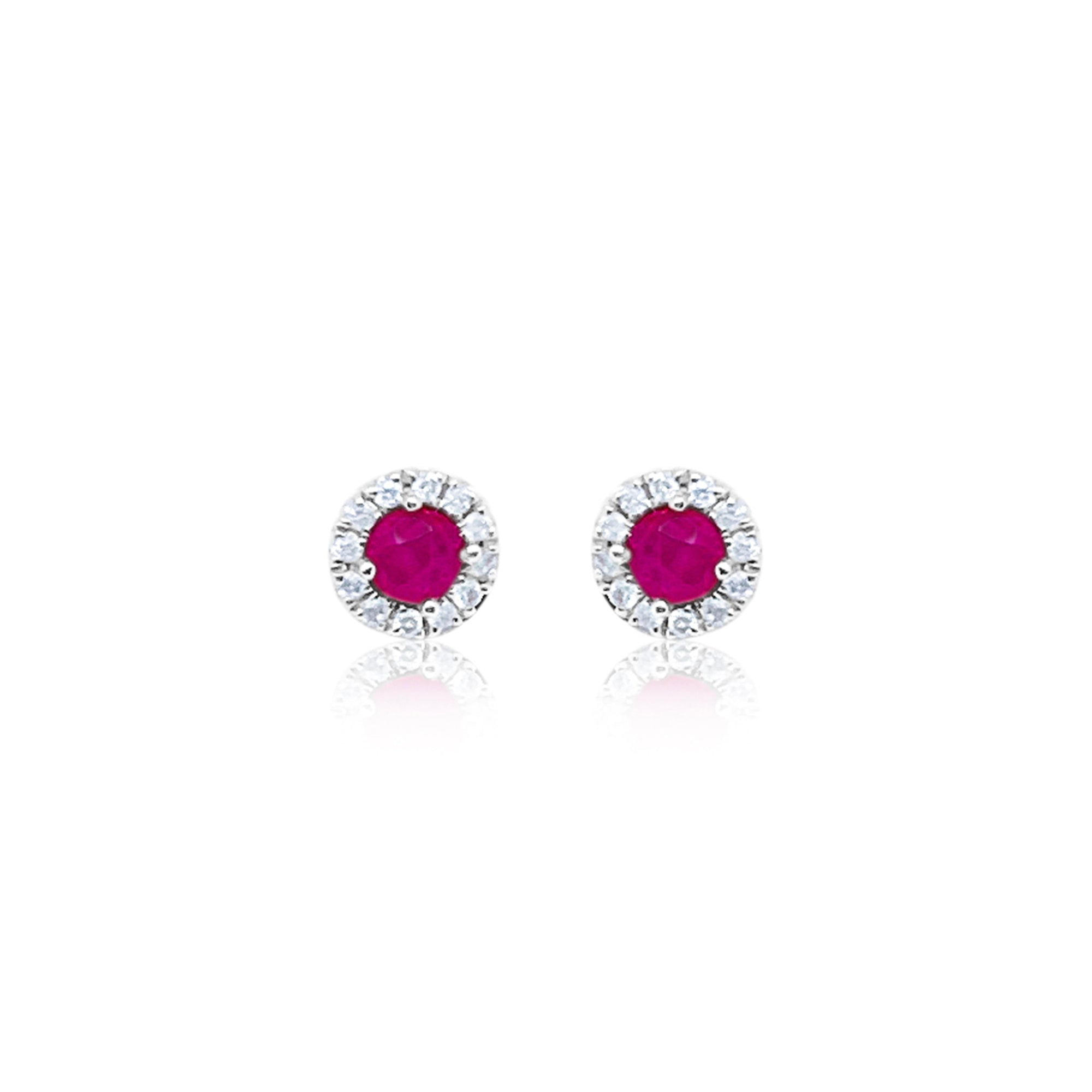 14Kt White Gold Diamond And Ruby Stud Earrings | White Gold