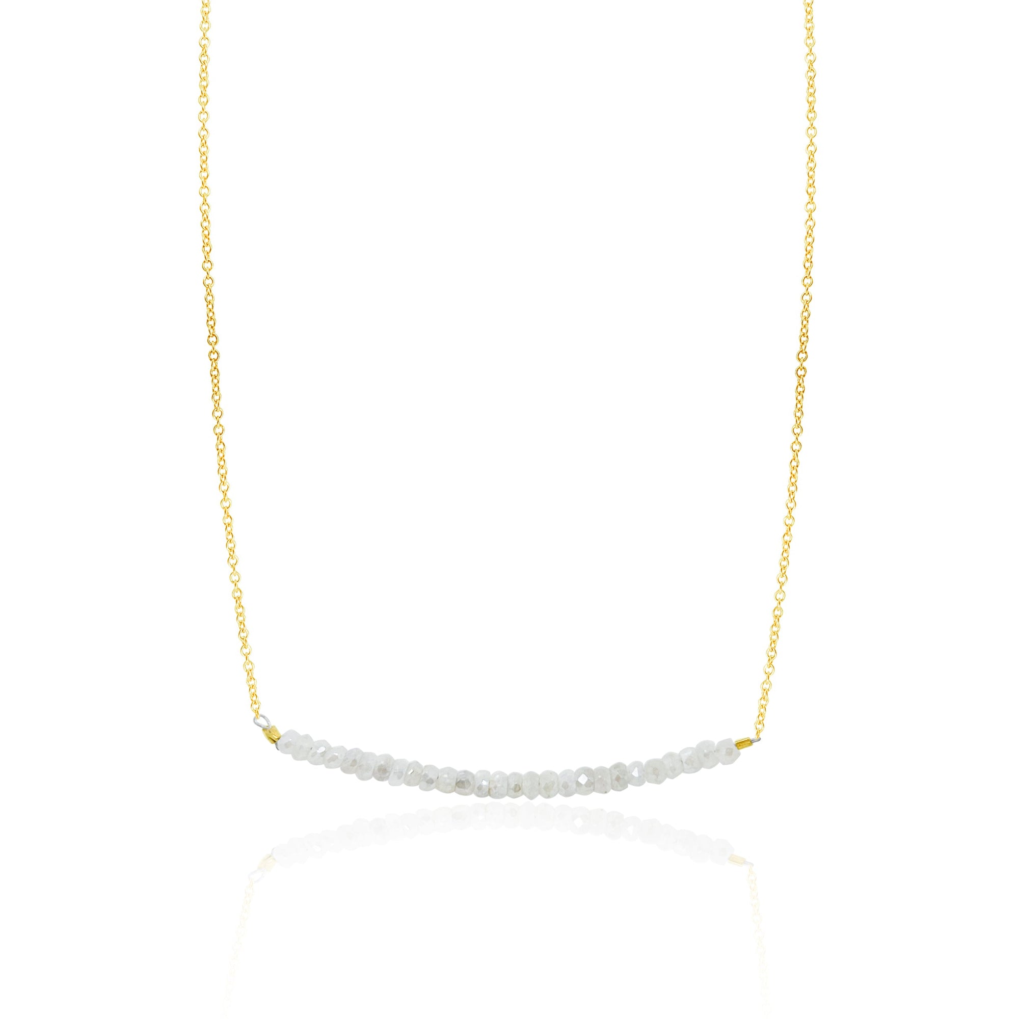 White Sapphire And 14Kt Yellow Gold Bead Necklace 18 Inches Adjustable | Yellow Gold