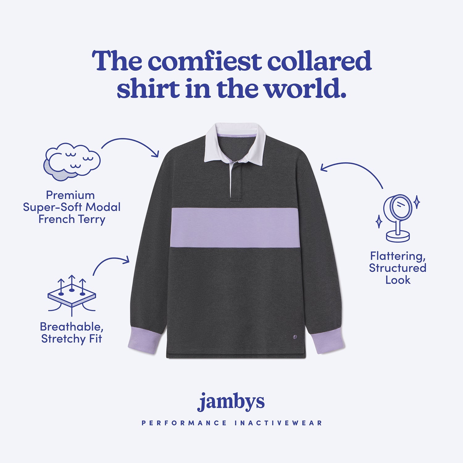 Modal Rugby Pullover | Gray/Lavender