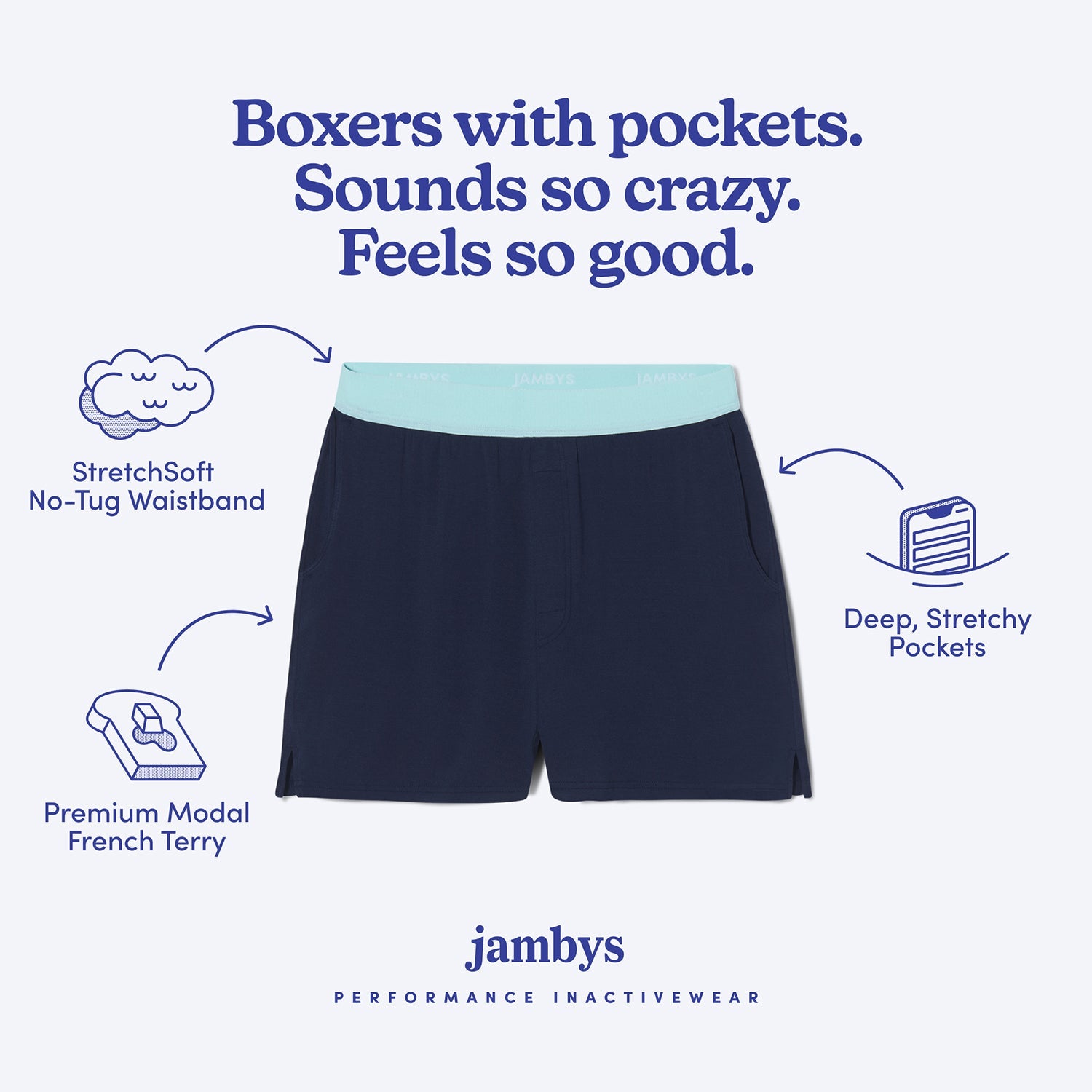 Modal Boxer Lounge Shorts | Boxers with Pockets | Navy/Mint