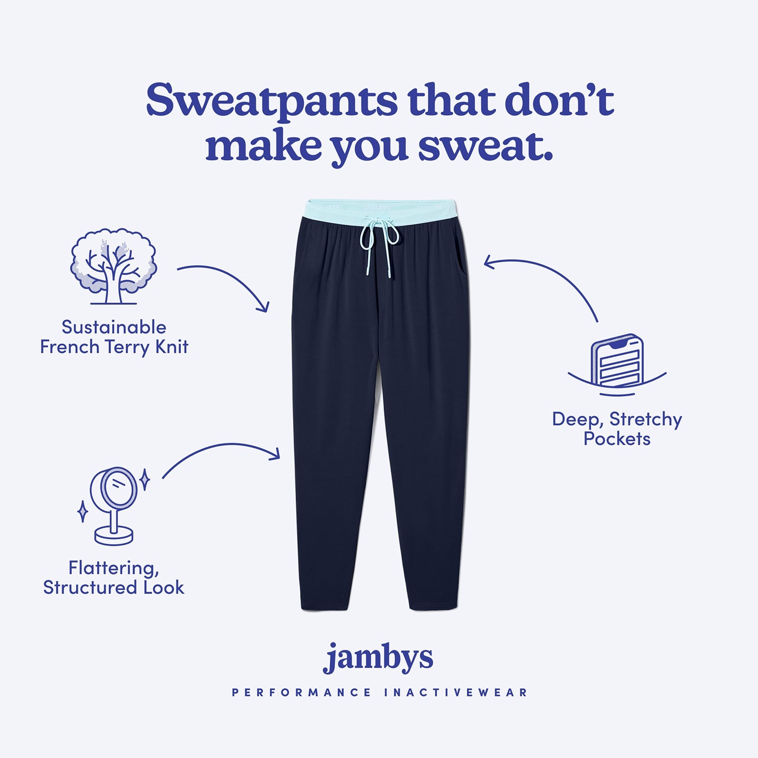 Breathable Modal French Terry Sweatpants | Navy/Mint