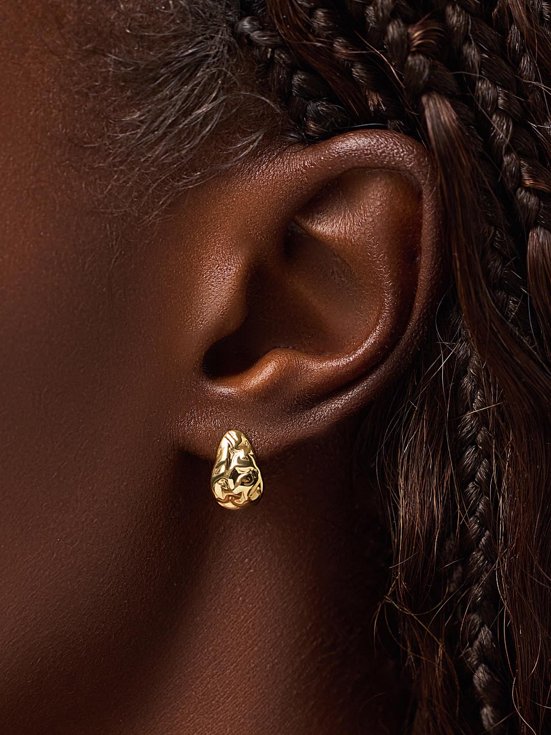 14K Gold Plated Sterling Silver Teardrop Textured Stud Earrings For Women Sarah Huggie Studs