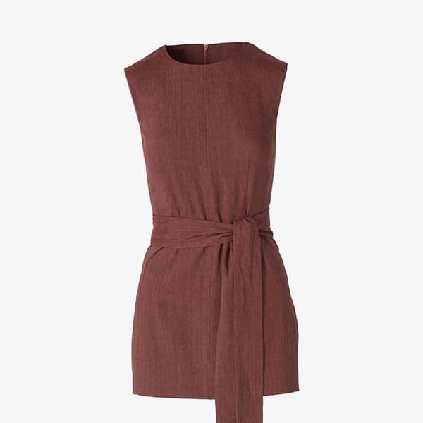 Packshot image of a woman standing wearing the Angelina top stretch linen in sumac | Still | Exclude
