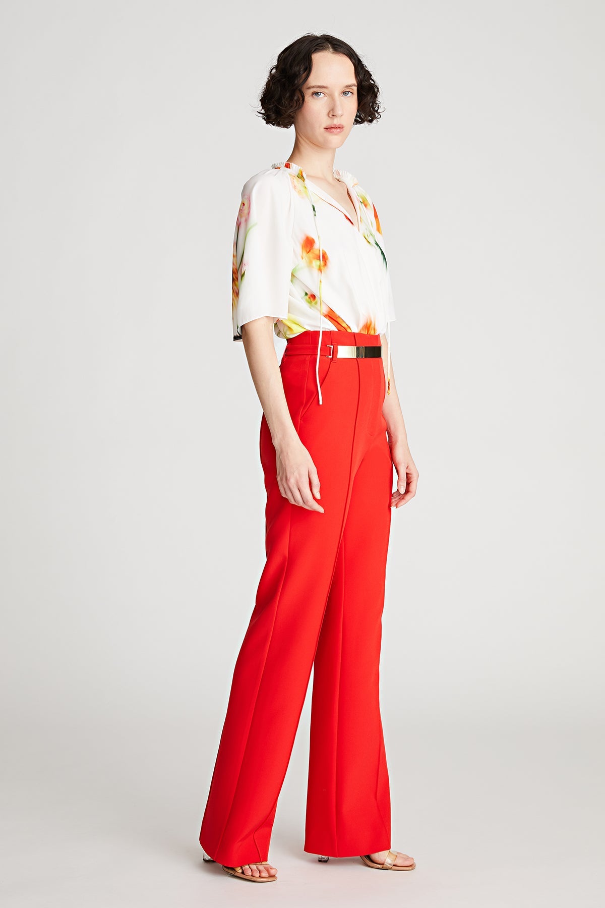 Halston | Levine Top In Printed Habotai | Chalk Blurred Floral