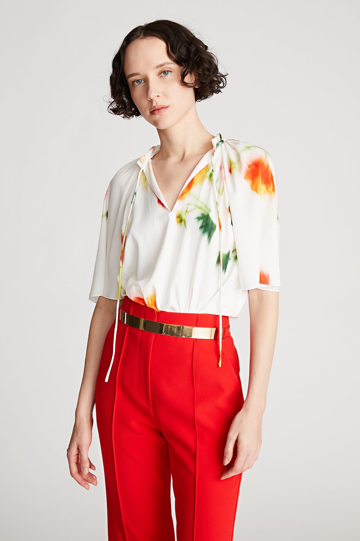 Halston | Levine Top In Printed Habotai | Chalk Blurred Floral