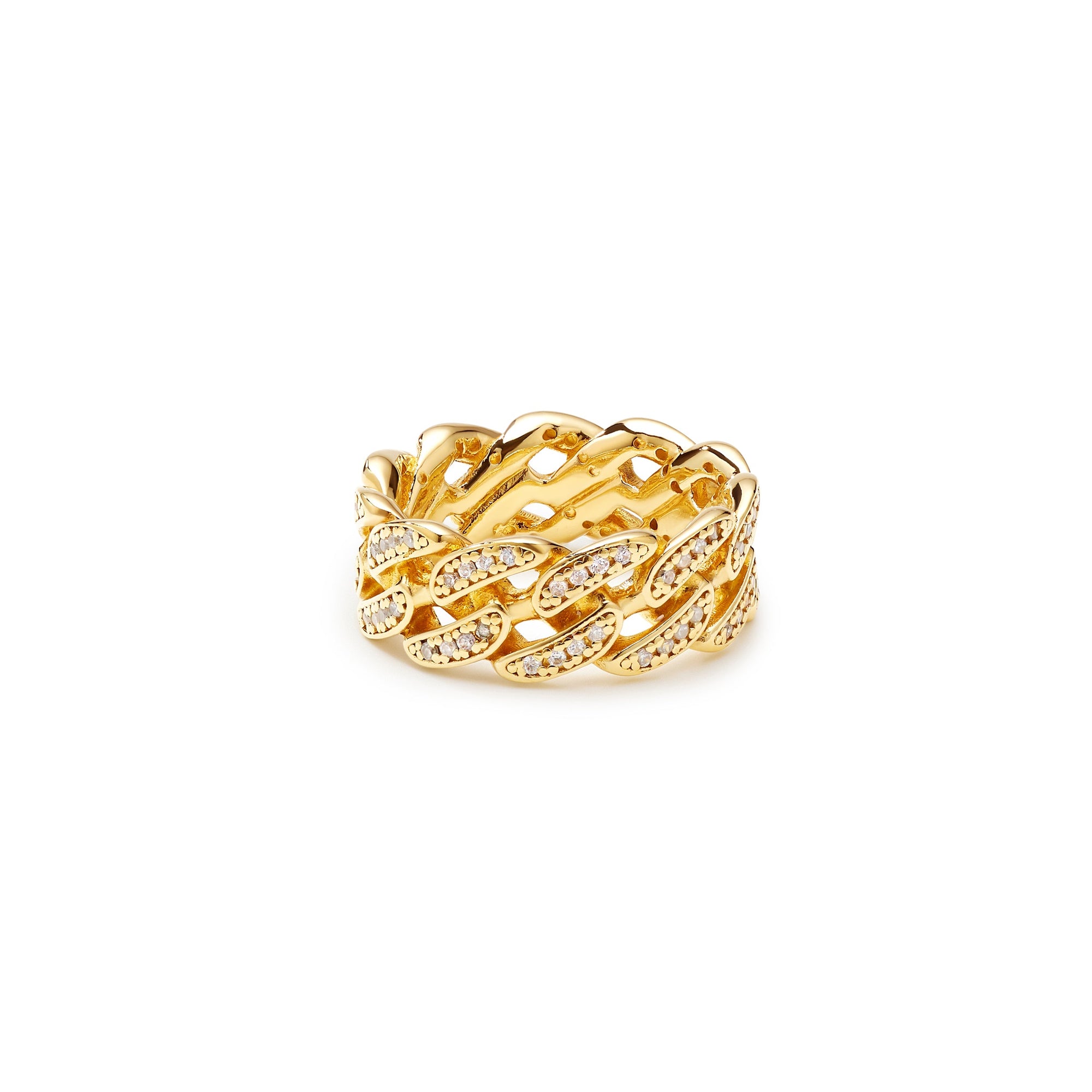 The Iced Out Cuban Link Ii Ring | 18KT Gold Vermeil & Sterling Silver