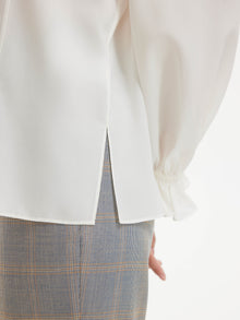 Silk Pleated Sleeve Shirt | White